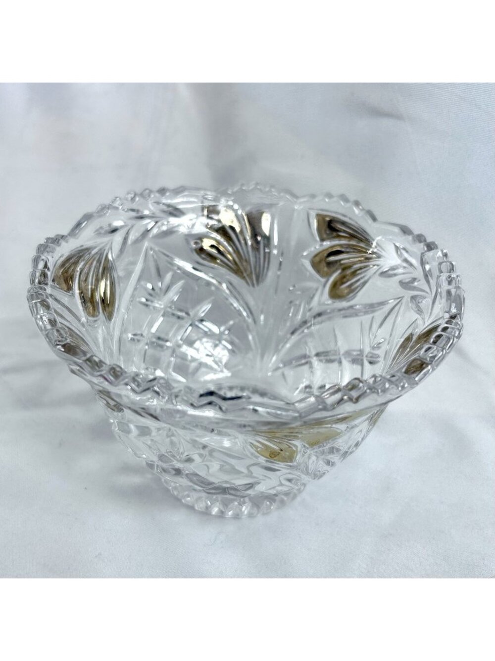 Anna Hutte Bleikristall Lead Crystal Candy Dish With Gold Accents - Germany